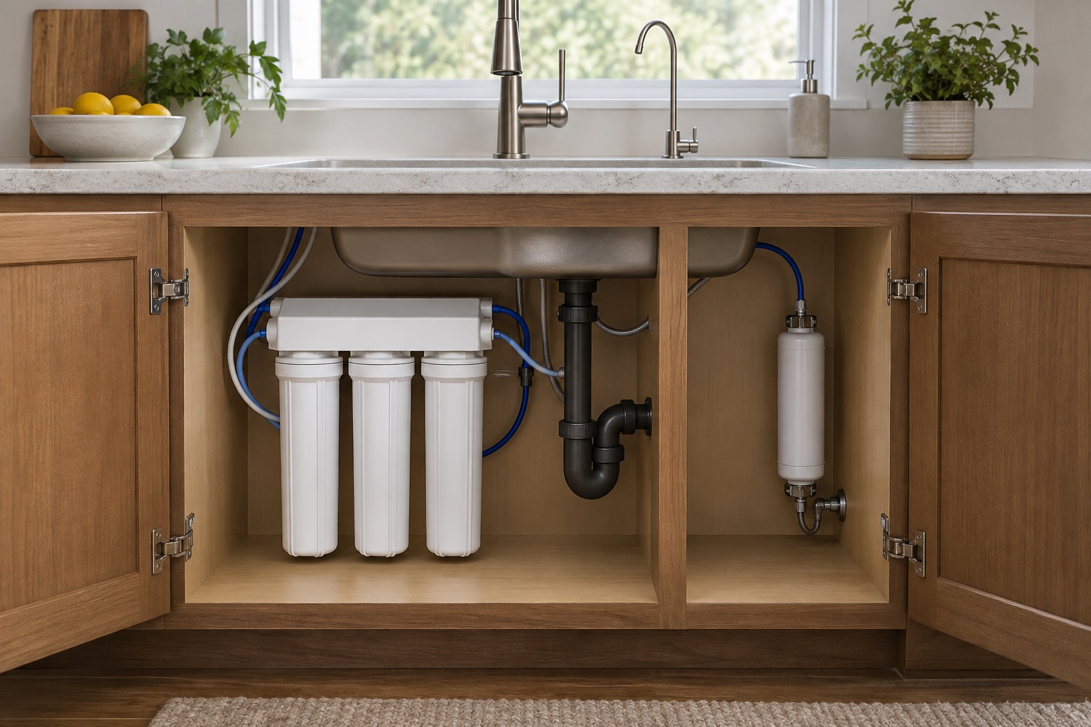 Three-stage and direct-connect under-sink water filters compared